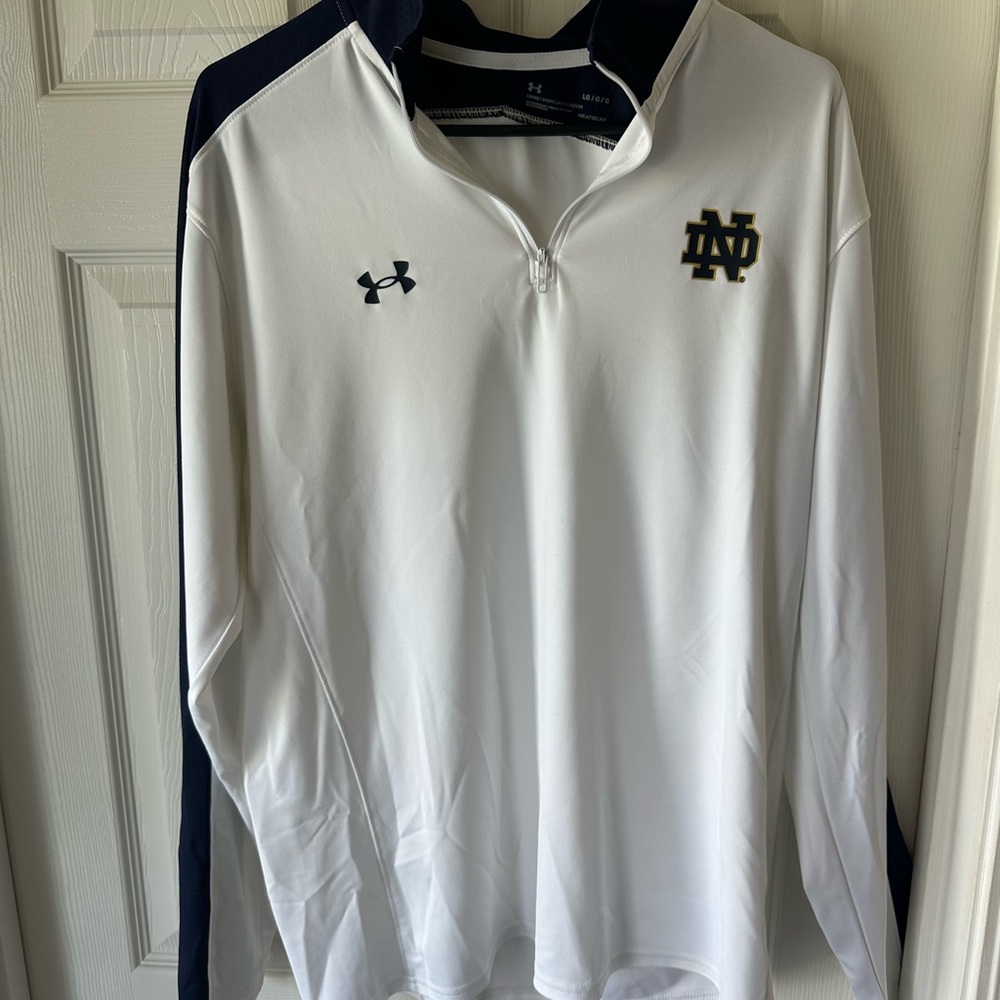 Under Armour Navy and White Fighting Irish Pullover Worn 3x. University purchase